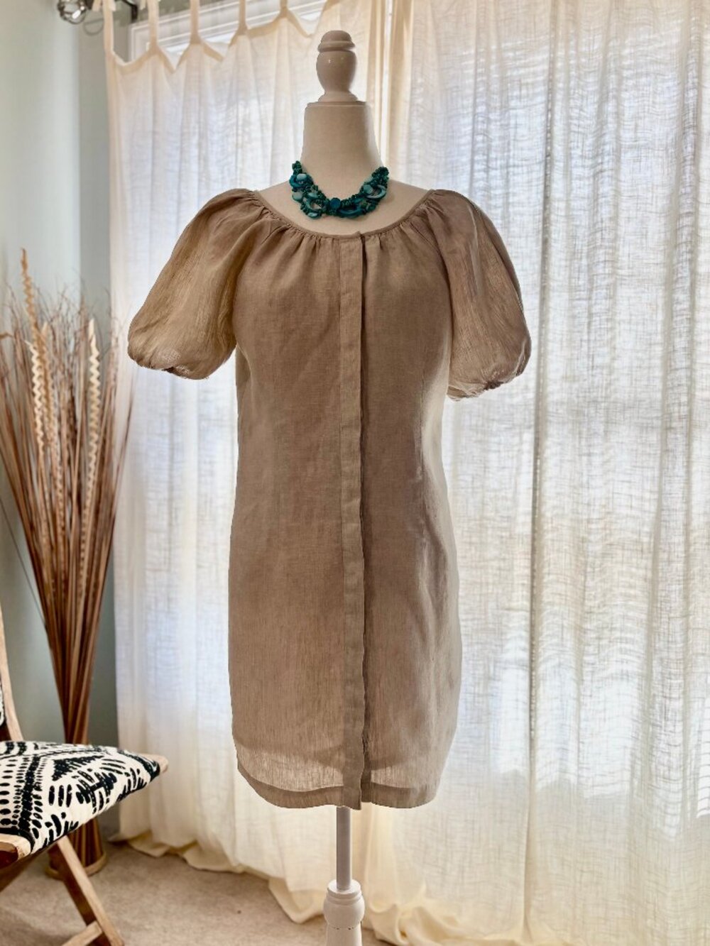 J.Crew V-Back Button Front Linen Dress Boho Beach Size 2